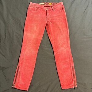 Pilcro and the Letterpress Pants Womens 26 Pink Skinny Ankle Corduroy Ankle Zip